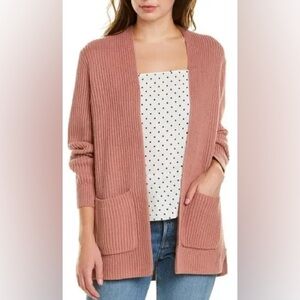 Madewell Nolan ribbed open front cardigan with pockets mauve